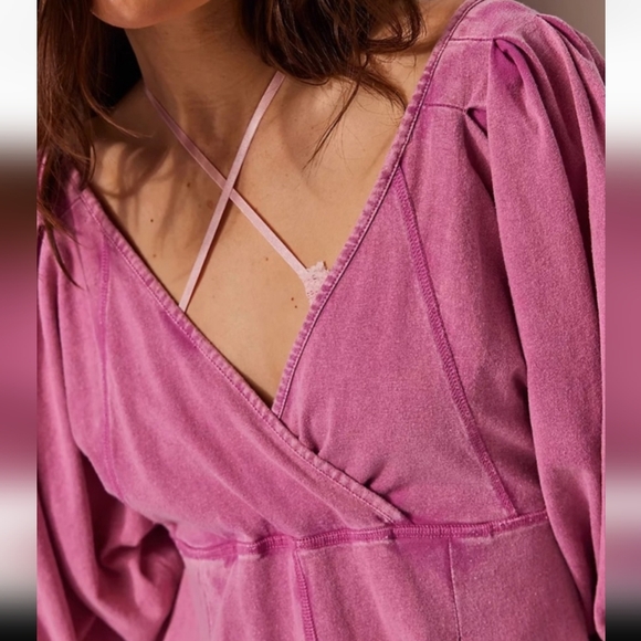 Free People Lotta Love Romper In A Washed Pink Color with Pockets - Picture 5 of 9